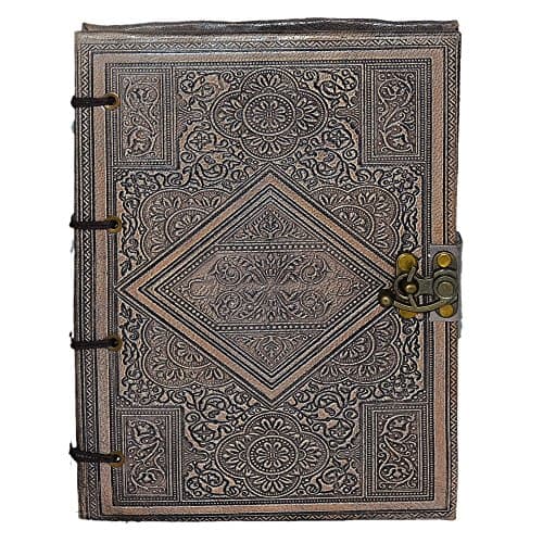 Handmade Leather Journal Diary Embossed Black Hardcover Refillable Notebook Gift for Him Her Vintage Design by Habitable Zone