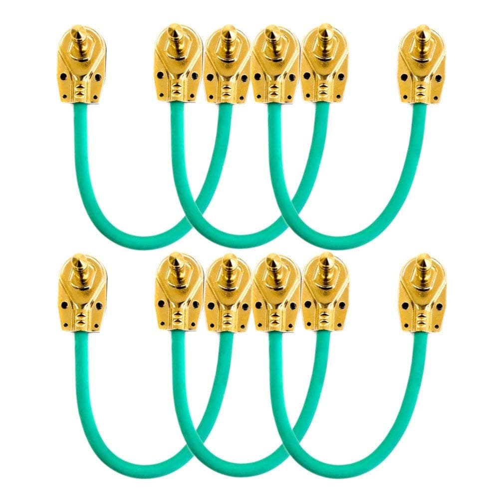 Guitar Patch Lead 6.35mm 1/4" Pancake Angled Jack/Effects Pedal FX Instrument Cable (Green, 0.15m, Pack of 6)