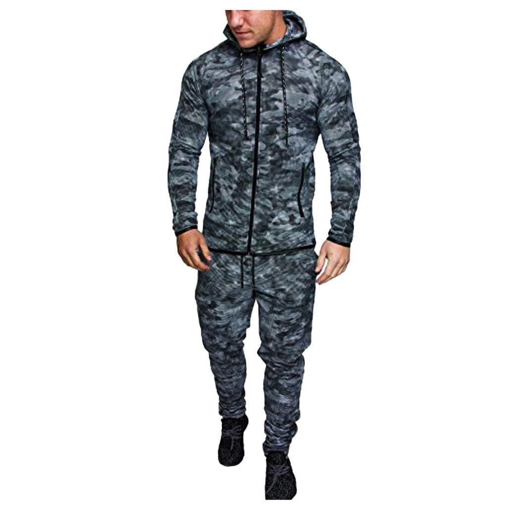 Men's Tracksuit Set Camouflage Sweatshirt Jogger Sweatpants Solid Patchwork Warm Sports Suit
