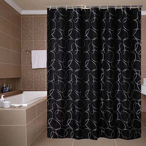 Yuunity Printed Shower Curtain Polyester Fabric Waterproof Mildew Resistant Non-Toxic, 72x72-Solid Black with White Circle