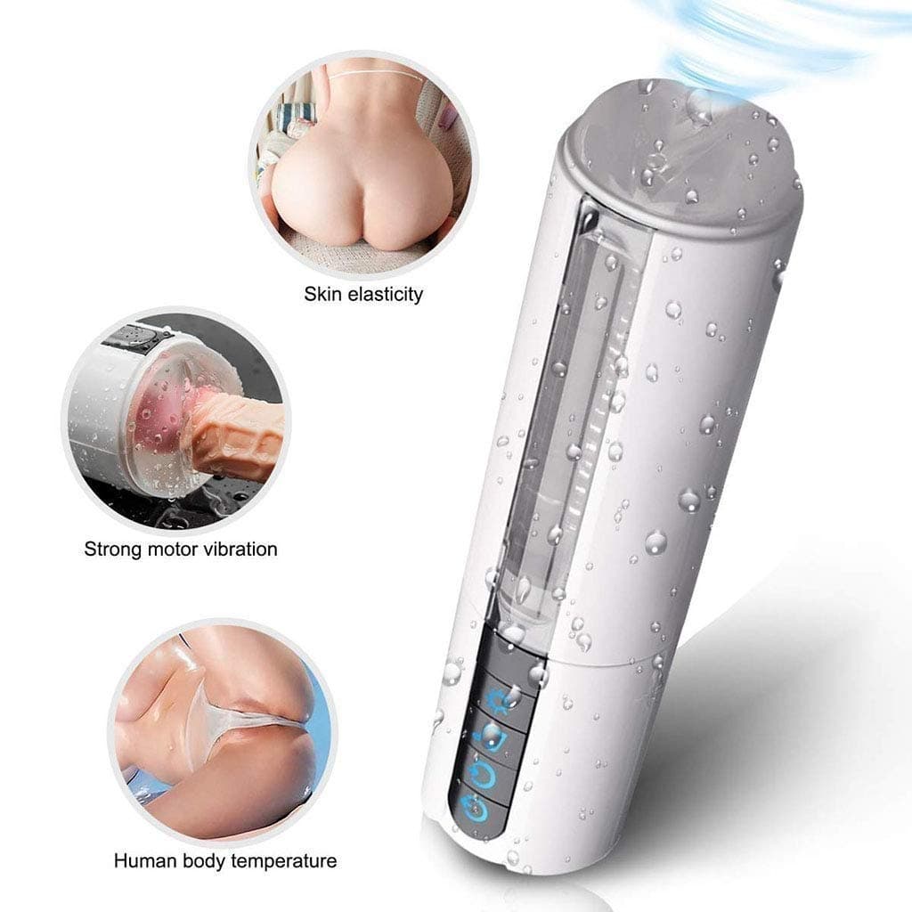 Super Soft with Vibration Suction Modes Full-Automatic Toy 10 Vibration Modes 5 Sucking Modes 6 Groaning Patterns Automatic Heating Male Men Gift Toys White