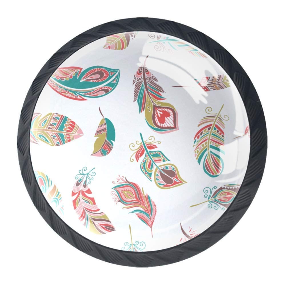 Bohemian Feathers Dresser Glass Drawer Knobs Pulls Cabinet Handle for Home Kitchen Wardrobe Cupboard