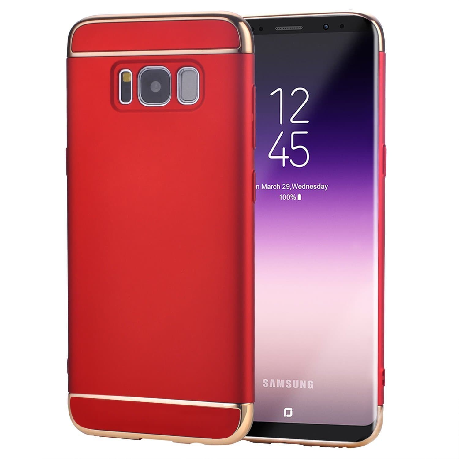 Xelcoy® 3 in 1 (Top + Bottom + Back) Shockproof Dual Layer Electroplated Case Cover for Samsung Galaxy S8 Plus - Red