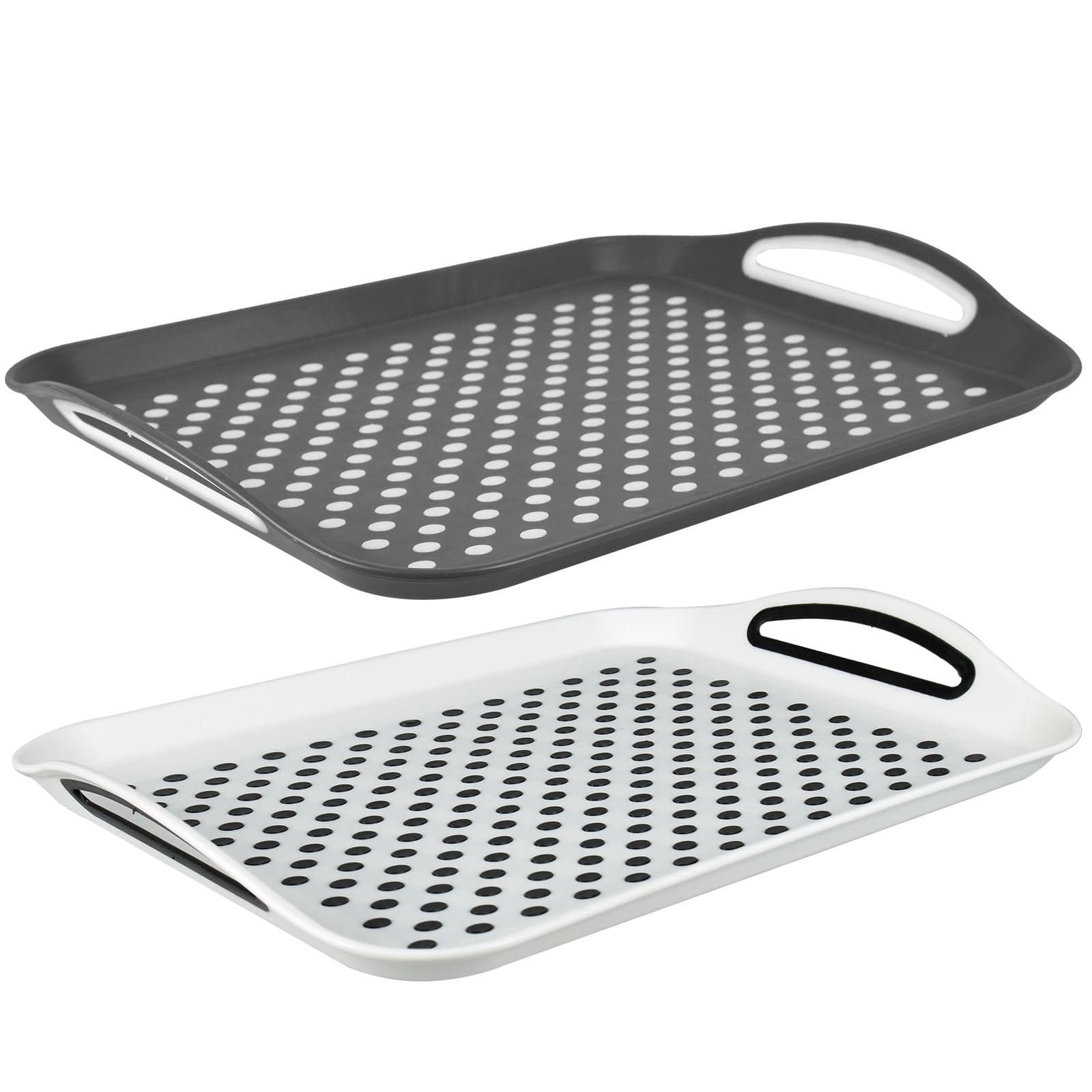 Non-Slip Serving Tray with Rubber Grip Surface, Grey or White Random Color