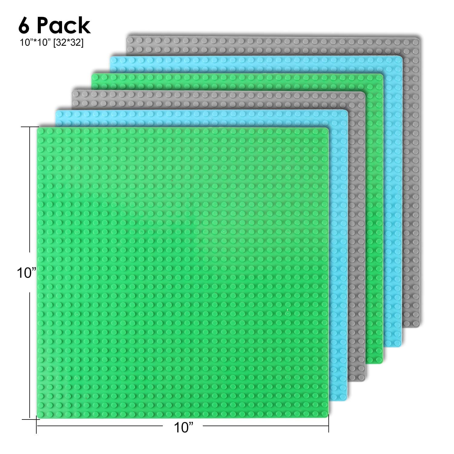GARUNK Flexible Durable Building Blocks Base Plates - Building Bricks Baseplate 10x10 in Variety Color, Compatible with All Major Brands [6PC Mixed]