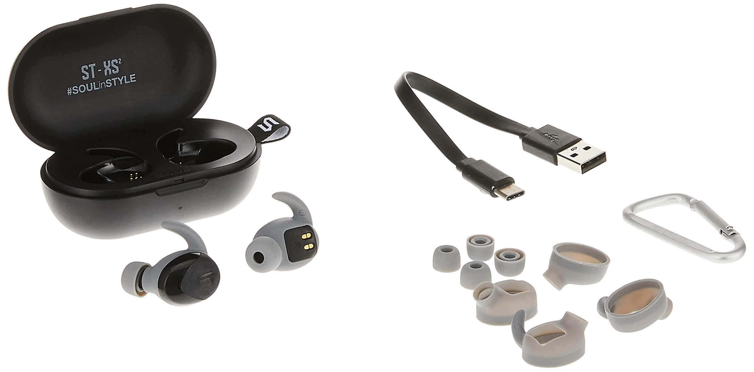 Soul Electronics ST-XS2 Ultimate Active Performance True Wireless Earphones IPX7 Weatherproof In-ear Headphones with Ergonomic C-shaped Ear Hook - Matt Black,14 x 8 x 5cm