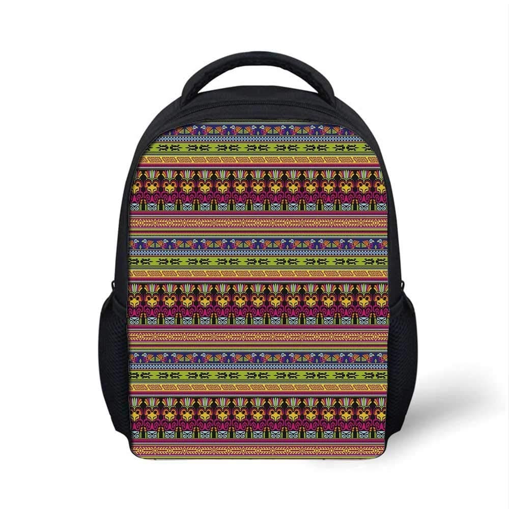 Primitive Stylish Backpack,Native American Aztec Culture Pattern Borders Ornate Tribal Animal Figures Print Decorative for School Travel,9.4"L x 3.5"W x 12.2"H