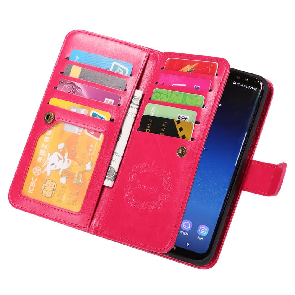 Samsung S8 Plus Case, Joopapa Galaxy S8 Plus Wallet case, Pu Leather Magnet Stand Wallet Credit Card Holder Flip Case Cover Built-in 9 Card Slots Case for Samsung Galaxy S8 Plus (Pink)