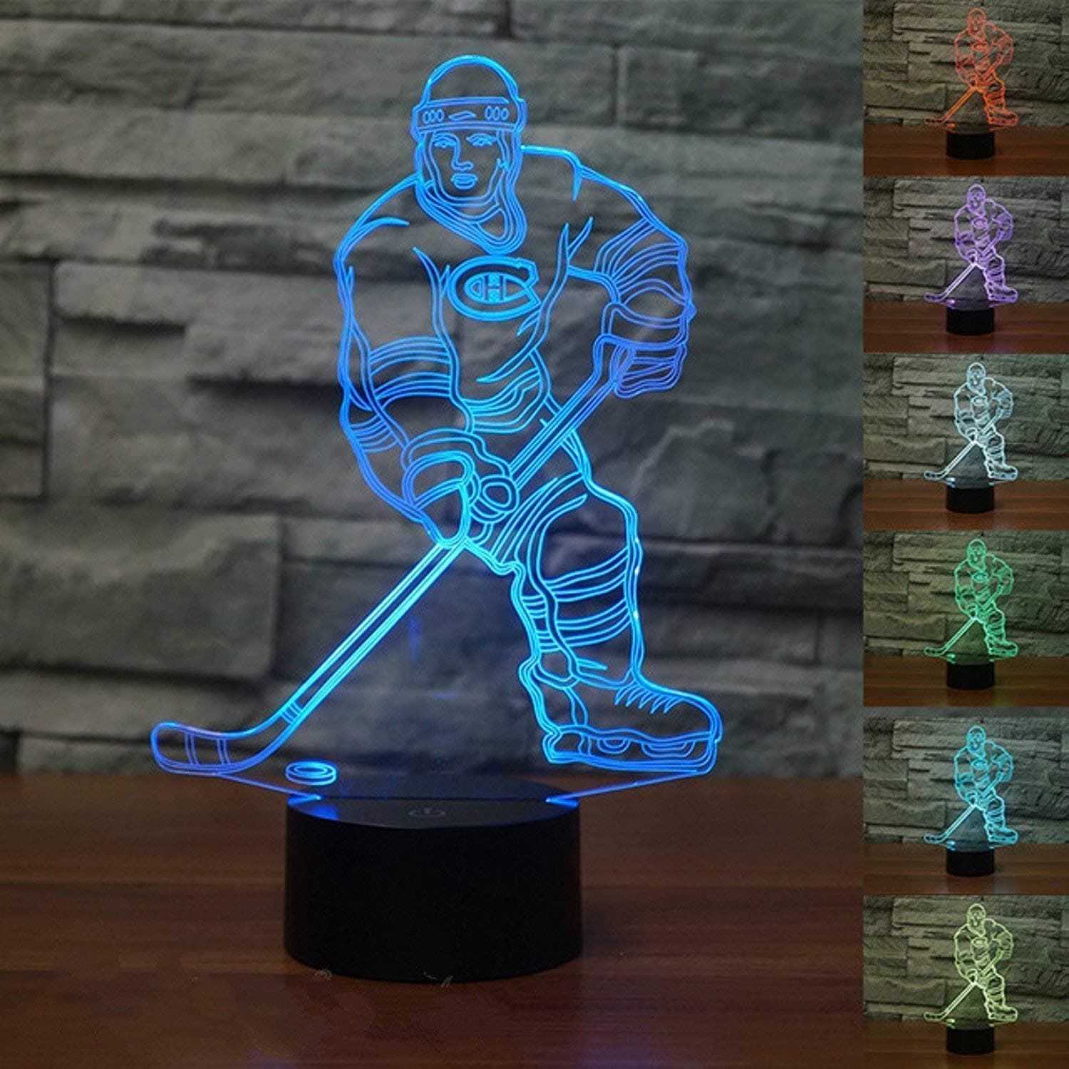 3D Illusion LED Night Light,7 Colors Gradual Changing Touch Switch USB Table Lamp for Holiday Gifts or Home Decorations (Ice Hockey Lamp)