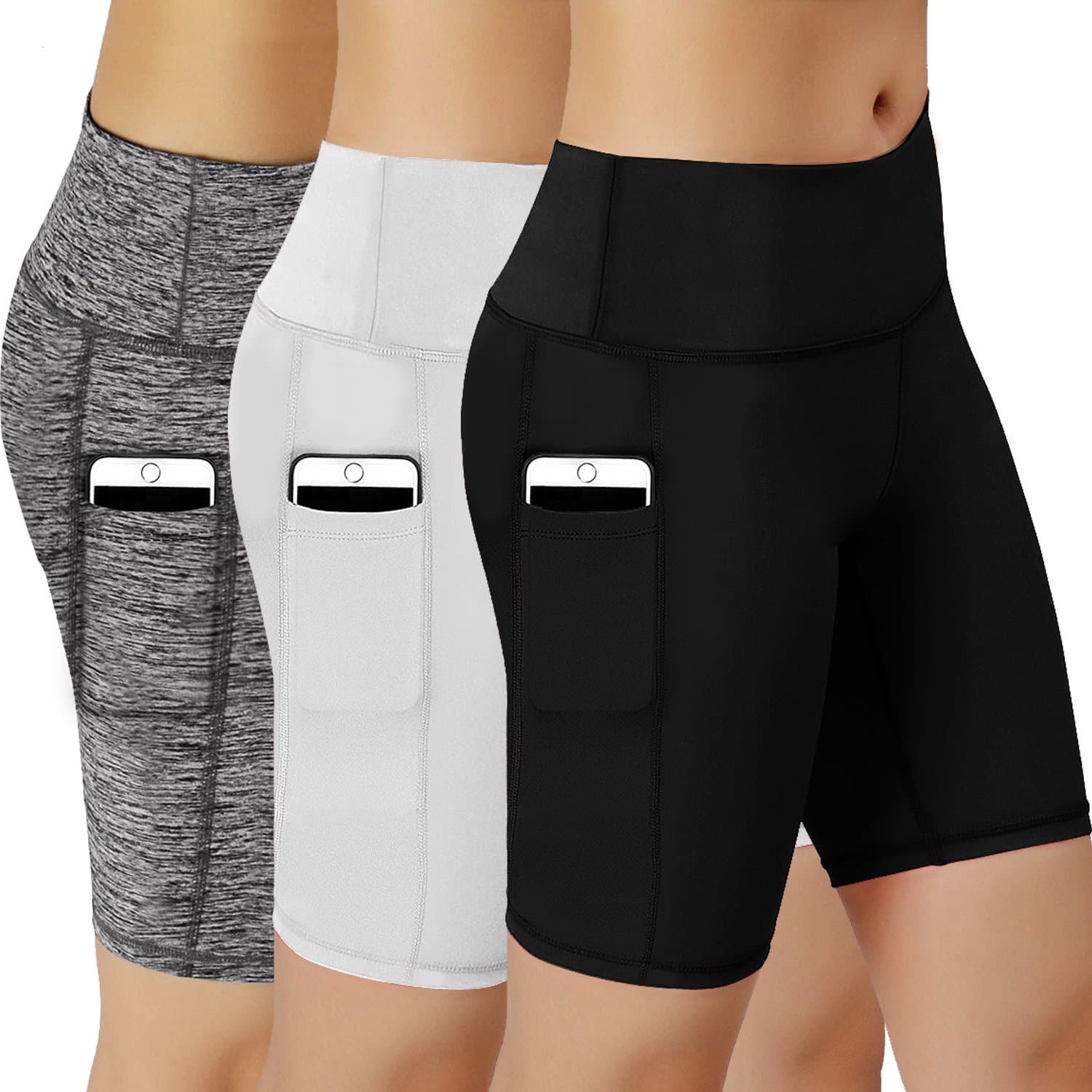 Women Performance Athletic Compression Shorts with Side Pocket Pack of 3