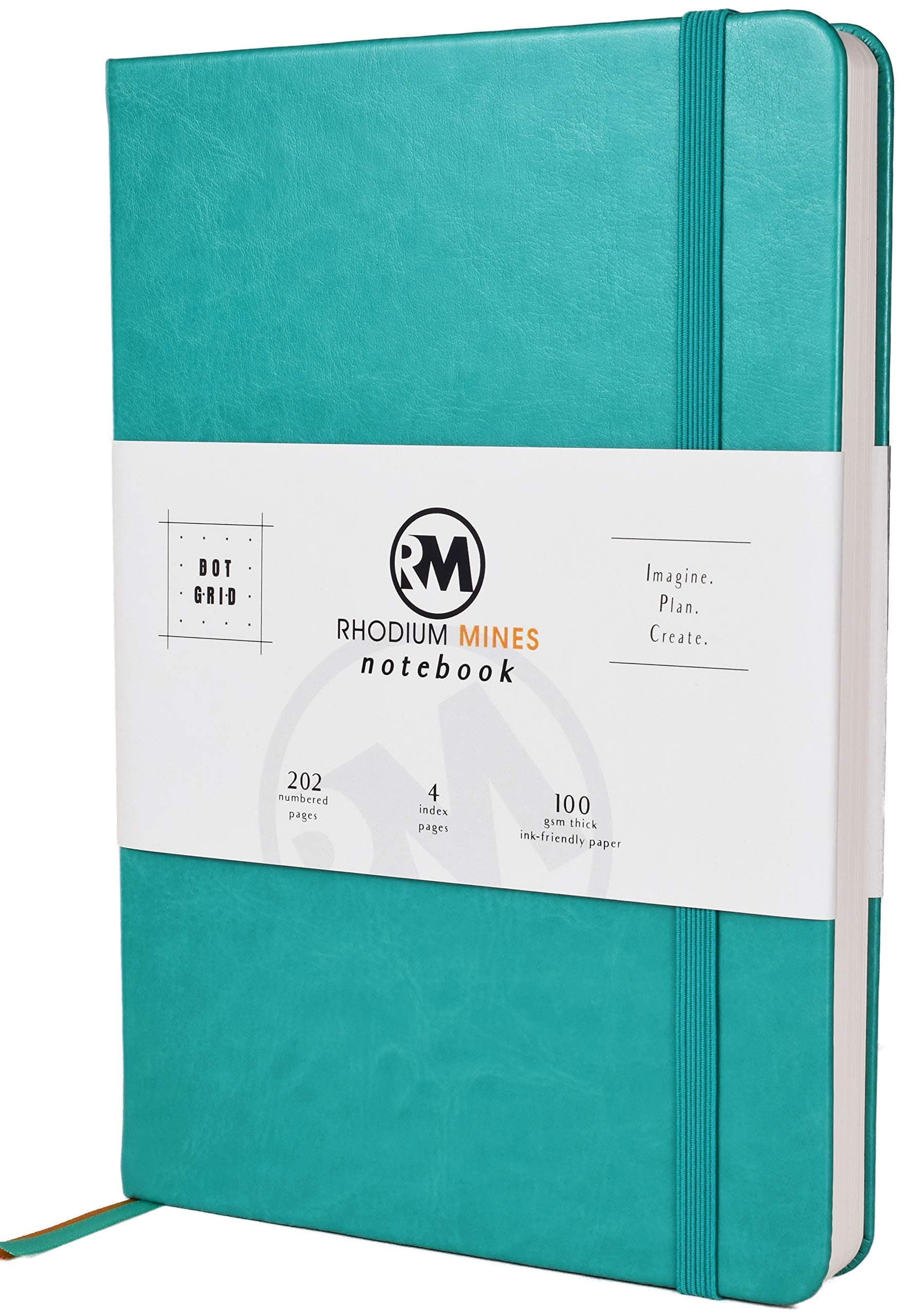 Rhodium Mines Dotted Notebook A5 Journal, Dot Grid 202 Numbered Pages, 4 Index Pages, Hardback, Premium PU Leather, 100 GSM Hardcover Diary (Turquoise, Dotted)