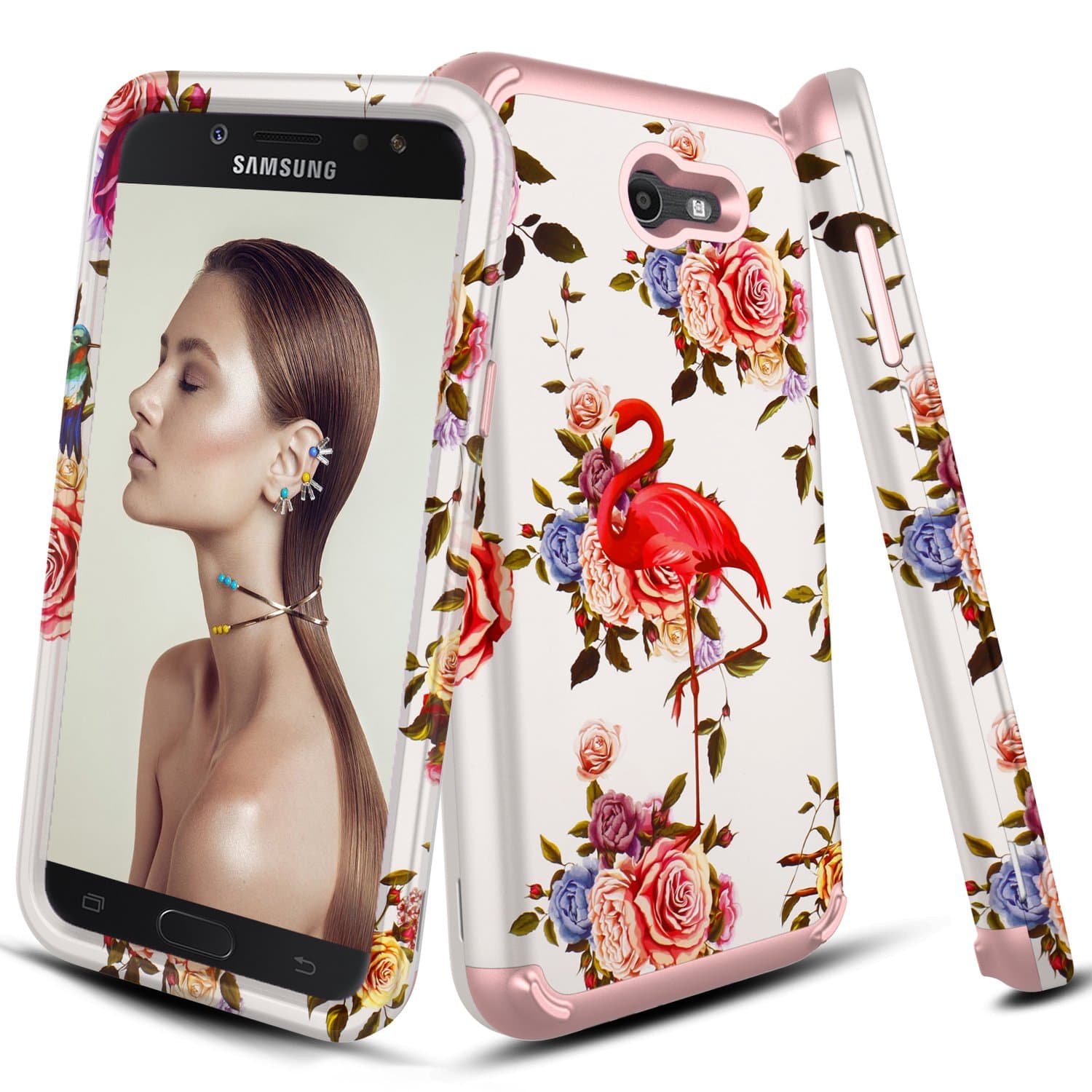 DONWELL Galaxy J7 2017 Case Hybrid Three Layer Shockproof Protective Armor Phone Cover for Samsung Galaxy J7 Sky Pro / J7 Perx/SM-J727V / SM-J727P / SM-J730F (Birds Pattern)