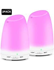 Essential Oil Diffuser, Avaspot 120ml Ultrasonic Aroma Diffuser Portable Aromatherapy Diffuser Humidifier with 7 Colors LED Lights, Adjustable Mist Mode & Waterless Auto Off For Home Office 2 Pack