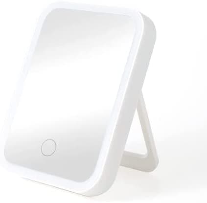 Makeup Mirror Touch Screen Vanity Mirror with LED Brightness Adjustable, USB Rechargeable & Touch Screen Dimmable and 3 Color Lighting Mode Lighted Vanity Mirror, Portable and Foldable for Travel (D)