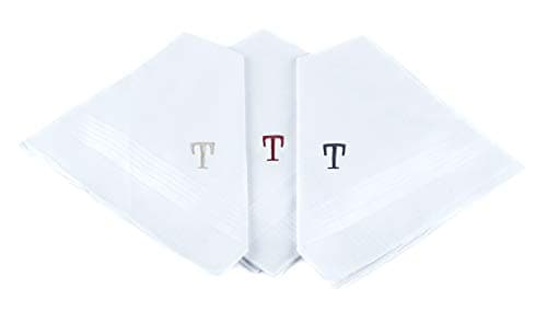Initial Handkerchief for Men, Monogrammed Boxed 3 Piece Set,100% Cotton