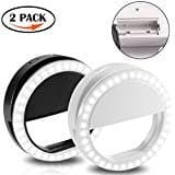 Selfie Ring Light for Camera Clip Style, 2 Pack Rechargeable 36 Chips LED Selfie Camera Light, for iPhone, ipad, Samsung Galaxy, Other Photography Smartphone, Black & White