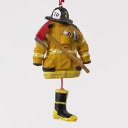 4.5" Fireman Hat, Ax and Coat with Dangling Boots Christmas Ornament