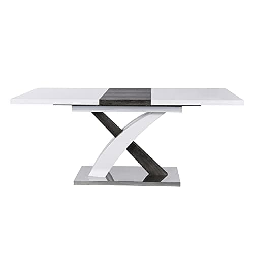 High Gloss White Extendable Dining Table 6 to 8-Seater with Stainless Steel Base