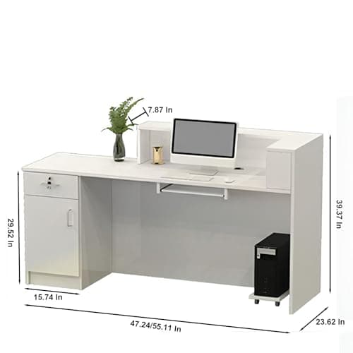 Front Desk Reception Counter, Front Counter Desk with Lockable Drawer, Reception Counter, Modern Retail Counter for Checkout Office/Beauty Salon/Lobby C-Right(Multi-Colored+Grey-R,Medium)