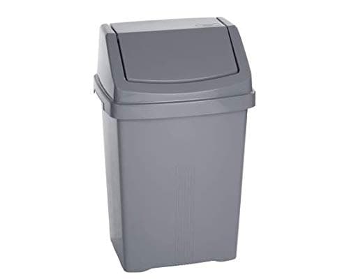 50L Litre Large Heavy Duty Plastic Bin Dustbin, Storage Unit with Locking Lid/Swing Recycling Kitchen Waste Rubbish Animal Feed For Office Home Garden Bathroom (Swing Bin, Silver)