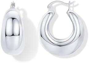 PAVOI 14K Gold Plated Sterling Silver Post Chunky Hoops Earrings | Thick Lightweight Chunky Hoop Earrings for Women