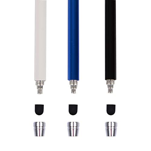 3pcs Stylus Pen 5.5" with Replaceable Thin-Tip - Universal Capacitive High Precision Styli Tips, Elastic Lanyards + Cleaning Cloth, by The Friendly Swede (Black/Blue/White)
