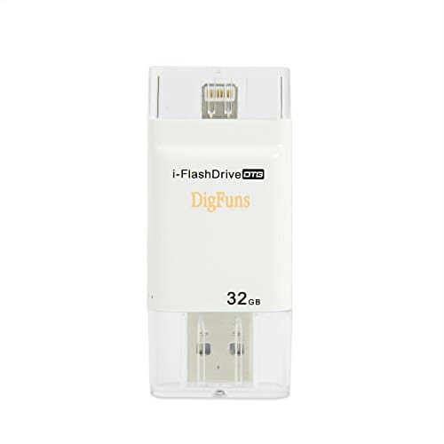 Digfuns i-Easy Drive Mobile USB Flash Drive with Dual Storage for iPhone 5/5S/iPhone 6/6S/Plus /iPad mini/iPad air -Easy to Save Image & Video 32GB (White)