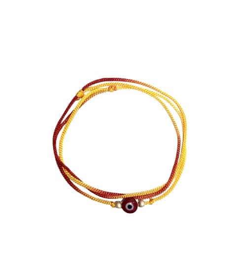 DARSHRAJ 925 Sterling Silver Red Evil Eye With 2 Silver Ball Thread Rakhi Bracelet For Men|Boys|Girls|Women- Free Size, Red,Yellow, Free Size, Sterling Silver , no gemstone
