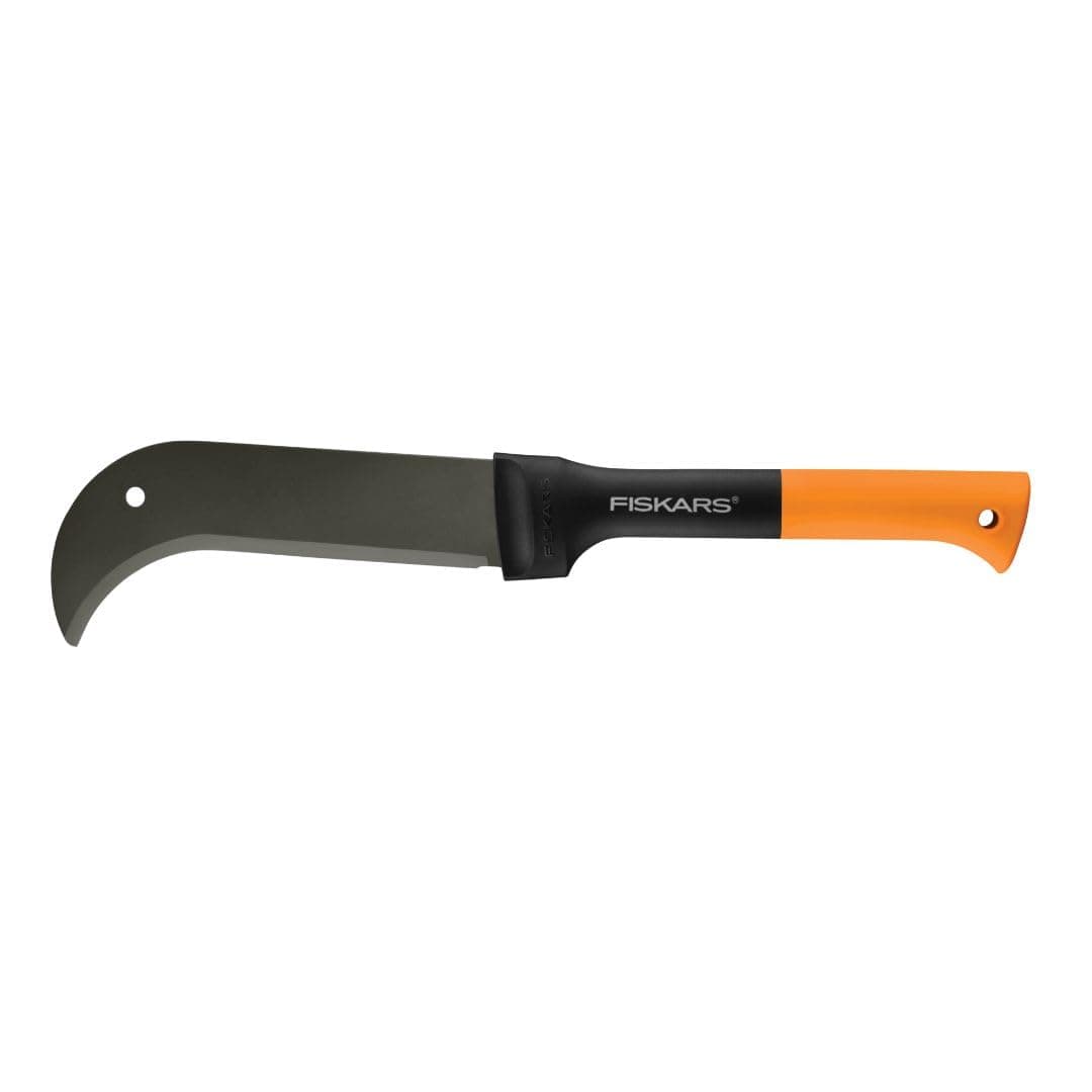 Fiskars 9" Brush Axe with Safety Sheath - Fixed Handle -Curved Blade Branch Chopping Axe - Yard and Garden Tools - Black/Orange