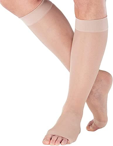 Sheer Woman's Knee-Hi Medium Support Sheer Open Toe Large Nude