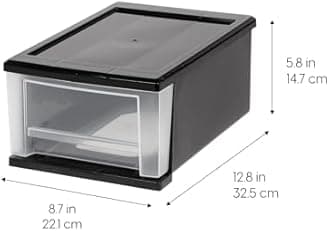 IRIS USA Plastic Stacking, Storage Organizer Unit with Sliding Drawer for Clothes Bedroom Kitchen Under Sink Pantry Craft Room Bathroom Dorm Office, 7 Qt. - 4 Pack, Black