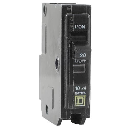 Square D by Schneider Electric Qwik Open 20 Amp Mini Circuit Breaker, 1 Pole, 120/240V AC, 10kA Breaking Capacity, Plug in Mount, Commercial and Residential Use, 10-Pack (QO120CP)