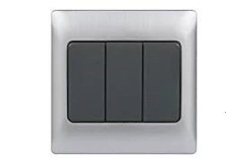 Rocca Grey & Silver Triple Light Switch Screwless 3G