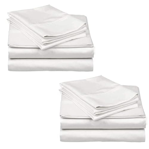 2-Pack Queen Bedsheet Sets 100% Cotton Sateen - Extra Soft, Breathable & Cooling Sheets, Wrinkle Resistant, 2 Sets of Deep Pocket Bed Sheets - Bright White