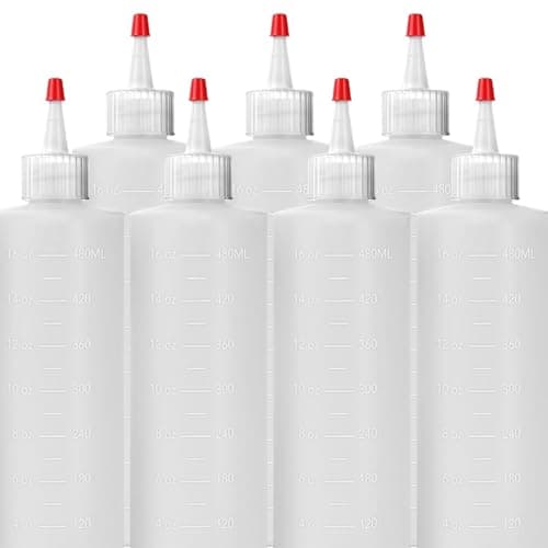 7-pack Plastic Squeeze Bottles for Sauces - 16oz Condiment Squeeze Bottles for Liquids - BPA Free Squirt Bottle with Cap - Ketchup, Syrup, Oil, Dressings, Honey & Arts and Crafts