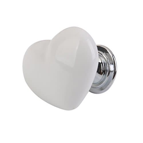 Heart Shaped Ceramic Door Knob Cupboard Drawer Pull Handle (White, L)