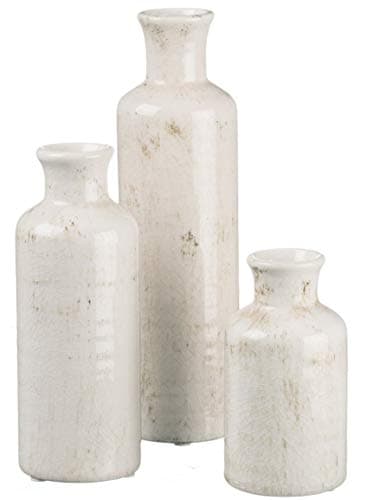 Sullivans Ceramic Vase Set - 3 Small Vases, Rustic Home Decor, Modern Farmhouse; Ideal Shelf Décor, Table Décor, Bookshelf, Mantle - Distressed White (CM2333)