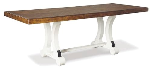 Signature Design by Ashley Valebeck Farmhouse Rectangular Extension Dining Table, Fits up to 8, White & Brown