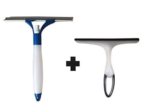 Squeegee Home Pro Includes 1 Window Squeegee 12”L X 10/14” W With Built In Spray Handle And 1 Stylish Shower Squeegee 8 1/2” L X 9 ½” W. Both Have Anti-Slip Grips And Durable Flexible Wiper Blades