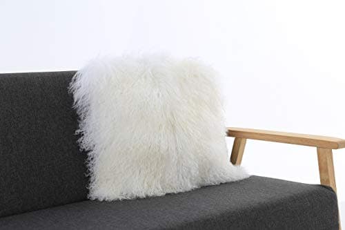 February Snow Deluxe Home Decorative Rectangular Soft Plush 100% Real Mongolian (Tibetan) Lamb Wool Pillow/Cushion Cover/Case (White, 12x20inch)