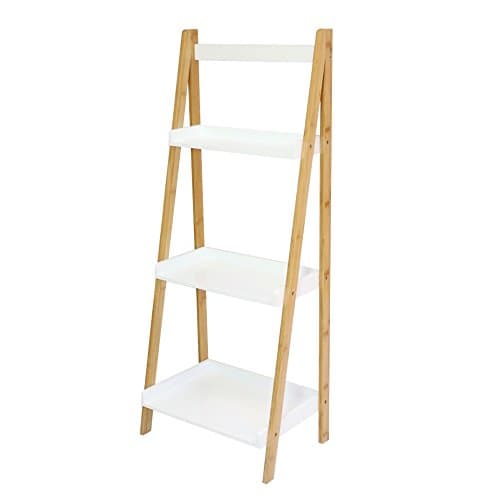 Two Tone 3-Tier Free Standing Bamboo A-Frame Bathroom Organizer, Storage Tower, Shower Caddy