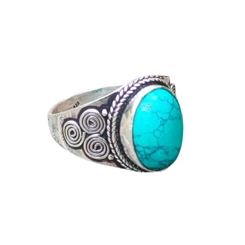 Turquoise Ring, Oval Stone Ring, 925 Sterling Silver Plated, Boho Ring, Firoza Color Turquoise Ring, Engagement Ring, Healing crystal Ring, Christmas Gifts Ring