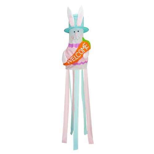 55 Inch Easter Bunny Windsock Flag for Spring Garden Decorations Durable Hanging Wind Sock for Home Party Farmhouse Yard Outdoor Hanging Wind Socks Décor