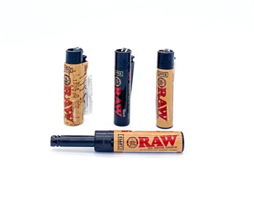 Raw Clipper Lighter Combo 4 Pack Classic, Black, Cork, Long Neck Re-fillable + DSS Scoop Card