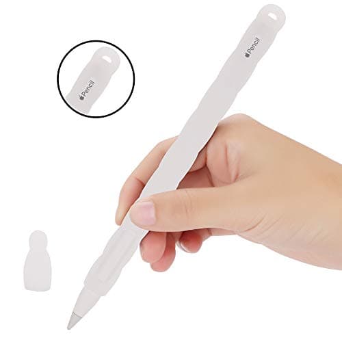 IDOOLS Compatible Apple Pencil (2nd Generation) Silicone Case Sleeve Holder Grip + Nib Cover Accessories Kit Compatible iPad Pro 12.9” - Through