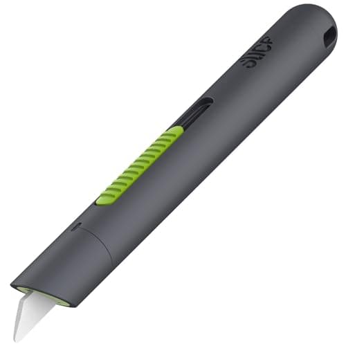 Slice 10512 Pen Cutter, Auto-Retractable, Stays Sharp up to 10x Longer Than Steel Blades, Dark Grey