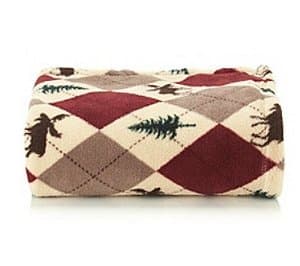 Moose and Pine Tree Micro Cozy Lodge Argyle Throw (Burgundy)