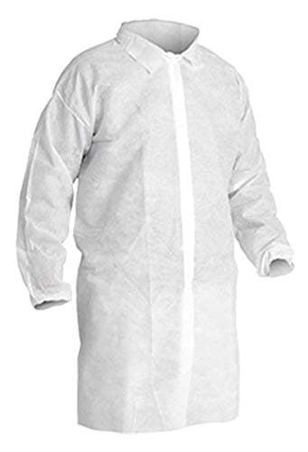 CLEANPRO® Disposable Polypropylene Snap Closure Lab Coats with Elastic Wrists, White, 30 Count