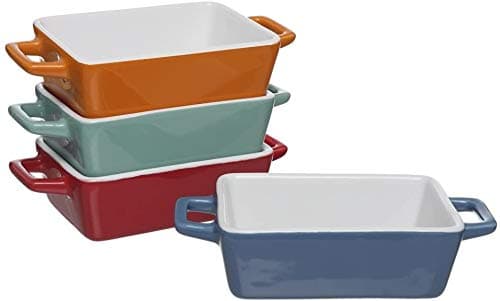 Rectangular Set of 4 Small Tapas / Lasagna / Baking Dishes (H5 x W19 x D5cm, 1L Capacity, Porcelain, Multicoloured)