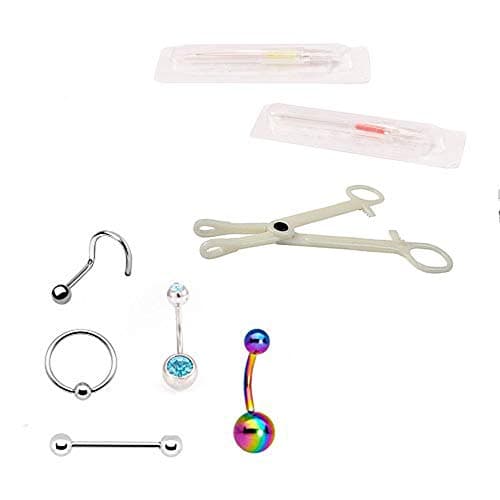 Luxe Modz Body Piercing kit, Includes 8 PCS (5 Body Jewelry Pieces, Clamps, Needles), High-Quality Surgical Steel, Disposable, Hypoallergenic Supplies, Autoclave Safe